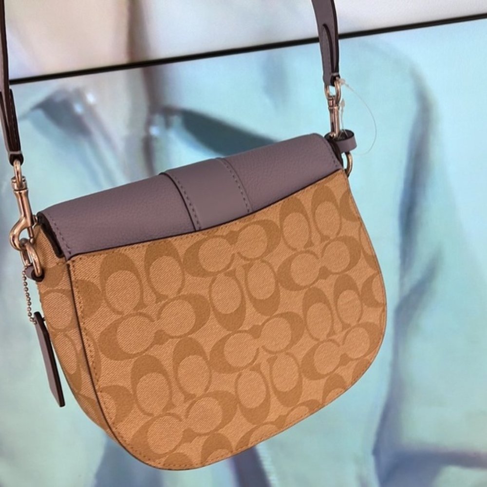 Coach Georgie Saddle Bag In Signature Canvas Light Khaki / Marble Blue - Picture 2 of 16